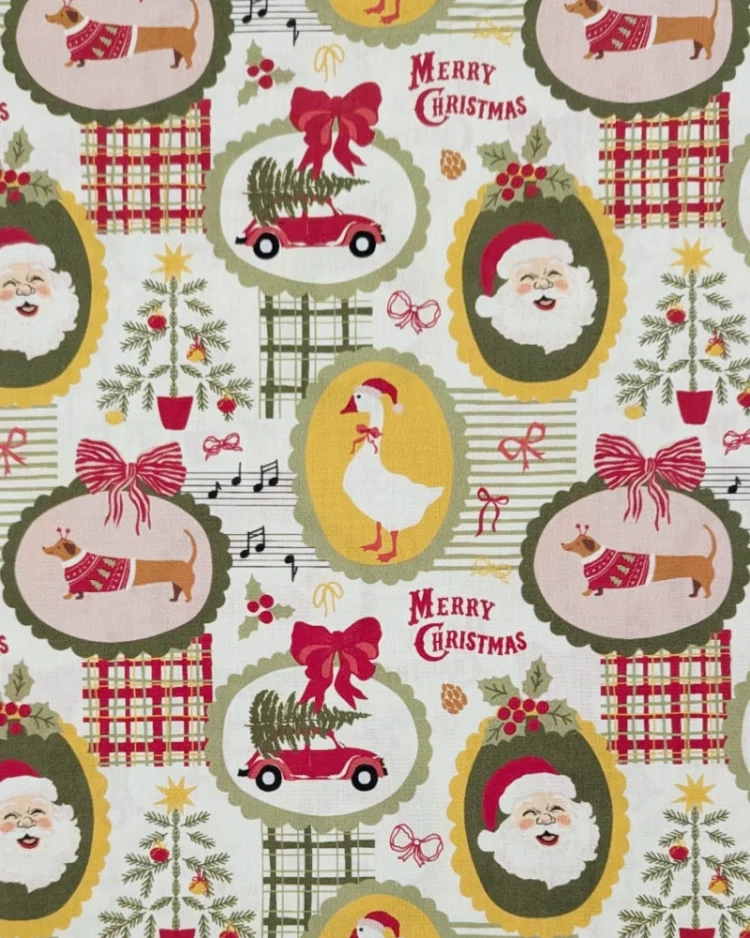 Fabrics - Cotton - Christmas Print - Vintage Frame Patchwork on Lemon - Sew Cool MQA56061