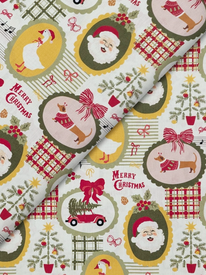 Fabrics - Cotton - Christmas Print - Vintage Frame Patchwork on Lemon - Sew Cool MQA56061 - Overlay