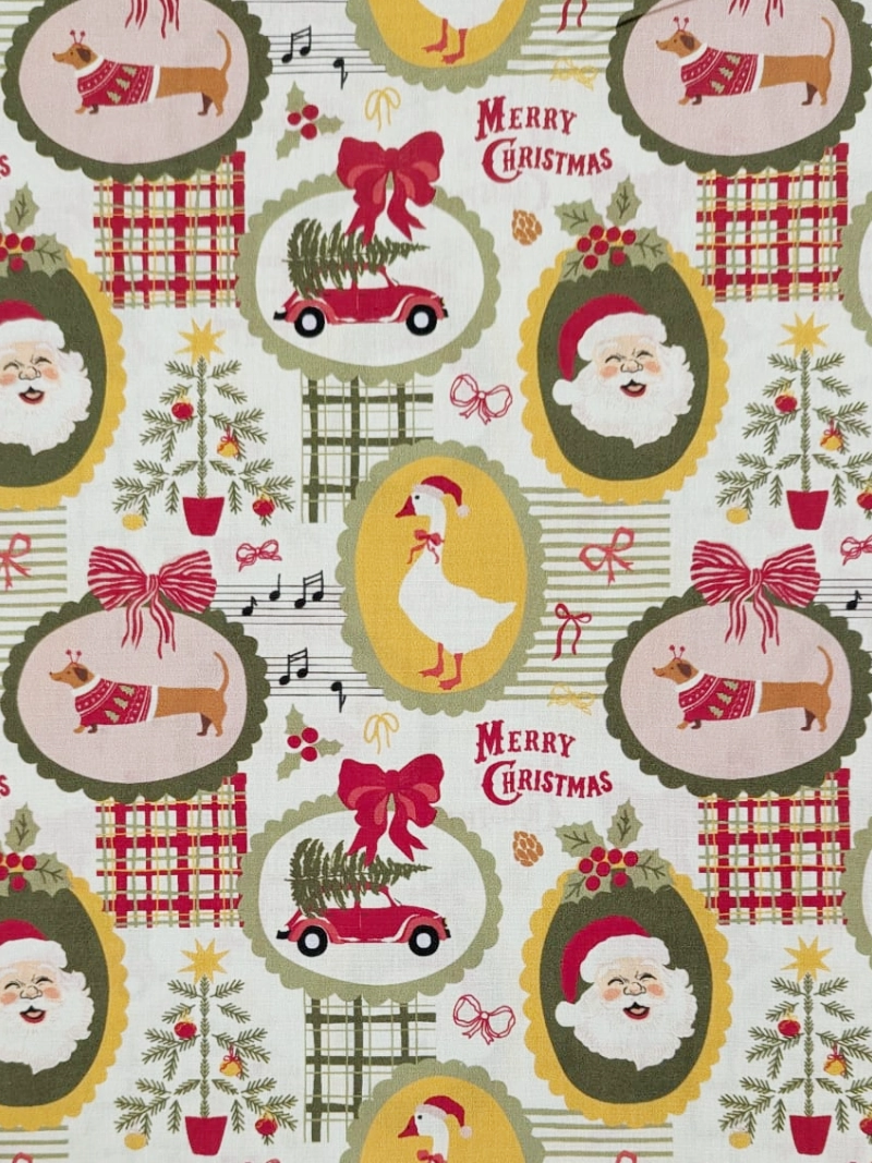 Fabrics - Cotton - Christmas Print - Vintage Frame Patchwork on Lemon - Sew Cool MQA56061