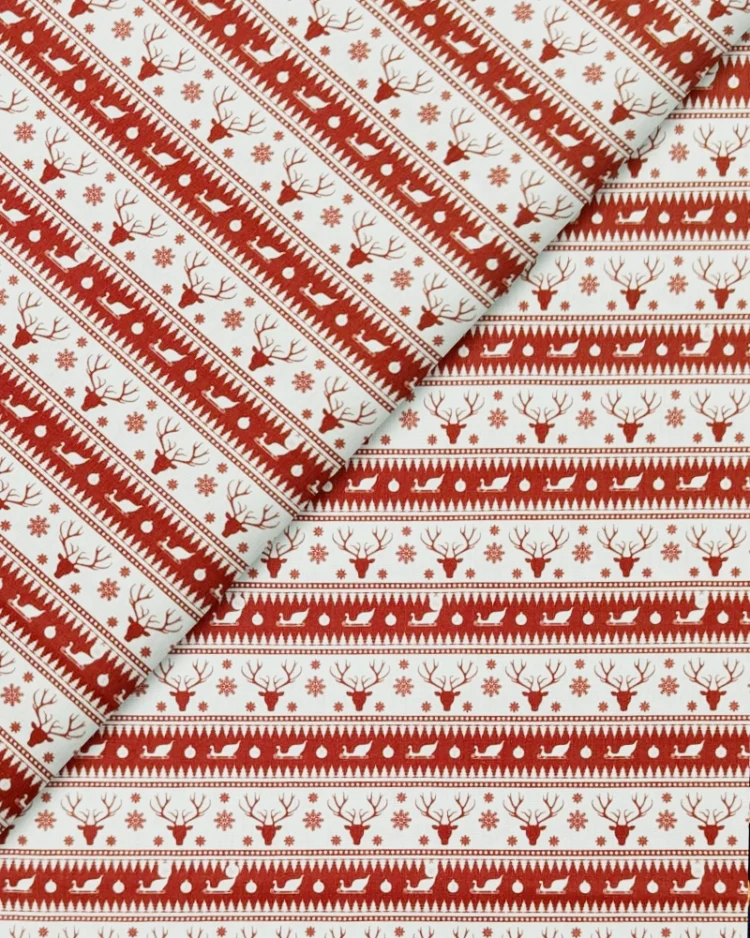 Fabrics - Cotton - Christmas Print - Scandi Stripes Reindeer Heads and Sleighs on Off White - Sew Cool - Oerlay