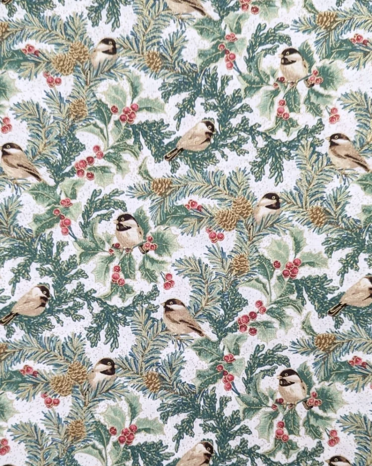 Fabrics - Cotton - Jackie Robinson - Winter's Day Collection - Winter Chickadees on White B16591M09