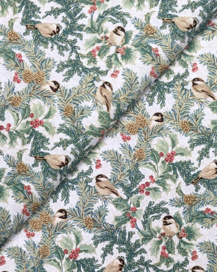 Fabrics - Cotton - Jackie Robinson - Winter's Day Collection - Winter Chickadees on White B16591M09 - Overlay