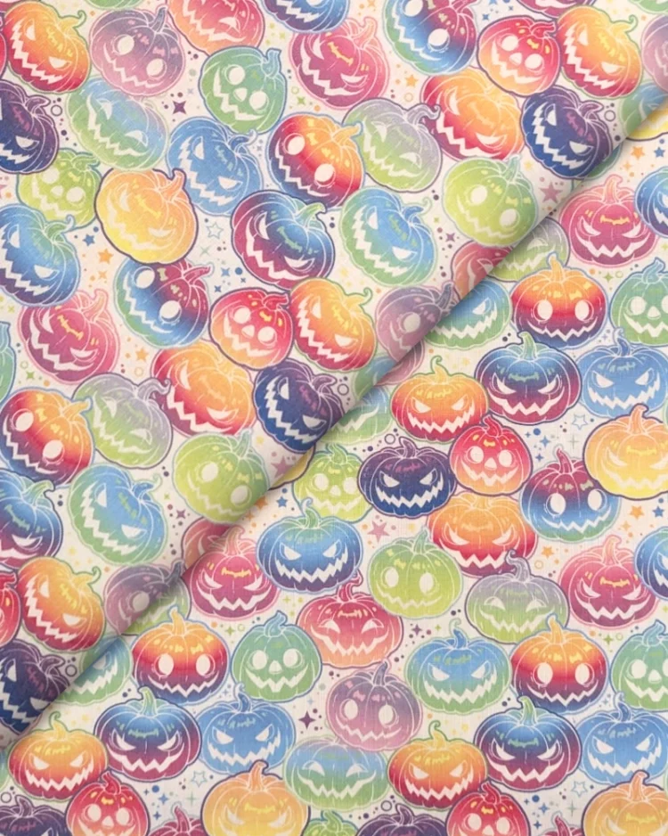 Fabrics - Polycotton - Halloween Print - Bright Pumpkins on White - TC0151 - Overlay