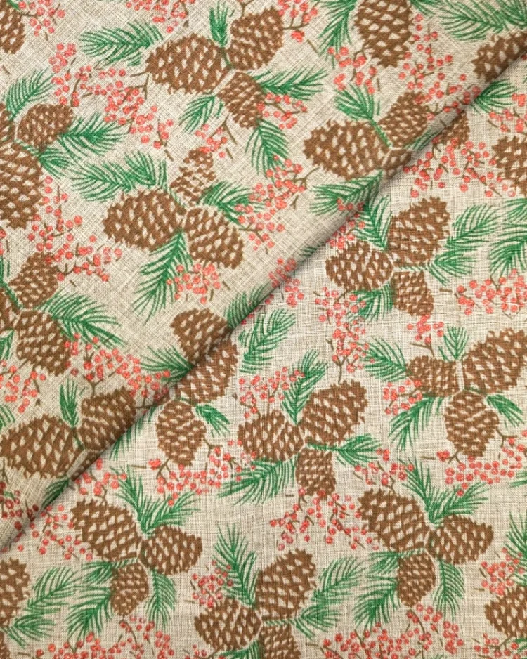 Fabrics - Polyester - Christmas Pine Cones on Natural - BSB-CPC01 - Overlay